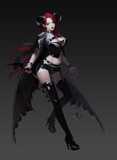 Female Demons, Fantasy Demon, Art Female, Demon Girl, Fantasy Warrior, 판타지 아트, Female Character Design