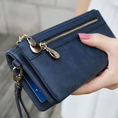 Blue Leather Clutch Wristlet Purse with Double Zipper Leather Clutch Wallet, Wallets For Women Leather, Pu Leather Wallet, Ladies Clutch, Handbag Wallet, Money Bag, Wallet Fashion, Zambia, Womens Purses