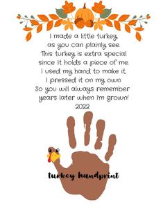 a turkey handprint with the words turkey handprint on it and an image of a turkey