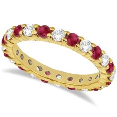 Eternity Diamond & Ruby Ring Band 14k Yellow Gold (2.35ct) Amethyst Ring Band, Color Stone Ring, Ruby Band Ring, Emerald Band Ring, Modern Wedding Band, July Birthstone Ring, Hand Fashion, Eternity Ring Gold, Colored Stone Rings