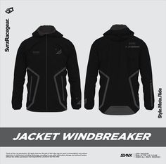 the jacket windbreaker is designed to look like it's in black and grey