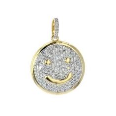 10K Yellow Gold Round Smily Face Diamond Pendant 0.80CTW Diamond Jewlery, Diamond Pendant, Pocket Watch, For Women, Yellow