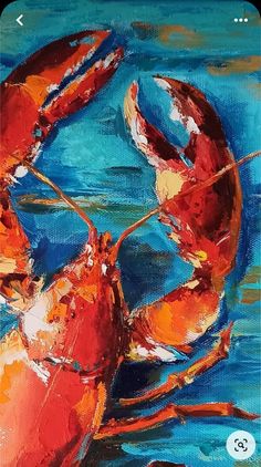 a painting of two lobsters in the water