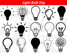 the light bulb svg is shown in black and white, with different types of bulbs