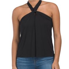 Holter Top By Vince Camuto! Size Xtrasmall. Tie Back Neck With Elastic Band. Fabric Provides Stretch. Versatile Black Halter Top For Spring, Versatile Black Halter Neck Top, Black Halter Neck Top For Day Out, Casual Black Halter Top For Day Out, Blush Pink Top, Batwing Blouse, Chiffon Tops Blouses, Multi Color Blouse, White Sleeveless Top