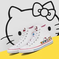 New, Unworn Adult Sized Hello Kitty X Converse Collaboration Chuck Taylor All Star Hi, Comes With Original Box. Features Classic Hello Kitty And Friends From The Front And Back View! So Kawaii! Includes An Extra Pair Of Pink Hello Kitty Laces. Unisex Sizing: Men’s 4.5, Women’s 6.5. Style 162944c. Refer To All Photos For Actual Condition. This Is The Exact Pair That You Will Receive. Smoke Free Home. Ships Fast. No Trades. Playful White Converse Sneakers, Converse Collaboration, Classic Hello Kitty, White Converse Shoes, So Kawaii, Cute Converse, Hello Kitty And Friends, Converse White, Pink Hello Kitty