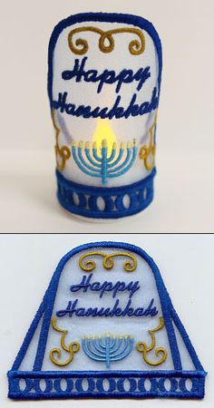 happy hanukkah hat with menorah on it and the words happy hanukkah