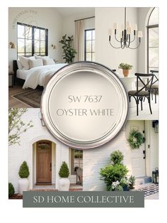 a collage of photos with the words, sw - 737 oyster white and other rooms