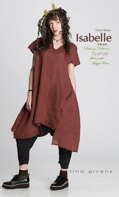 ISABELLE Tunic DRESS TG- A7105 by Tina Givens Lagenlook - Sewing Pattern- New Design! Lagenlook Sewing Patterns, Tina Givens, North Hills, Lagenlook Style, City Woman, Dress Sewing Pattern, Linen Dresses, Silk Chiffon, Top Pattern