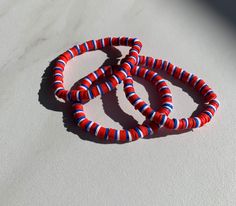 Colorful clay bead 4th of July bracelet  *Stretchy String❤️ *One size fits most🇺🇸 *Perfect to spice up your outfit🦋 *Good for gifts for your loved ones Please refrain from submerging this bracelet in water because the beads may fade. Spider Man Bracelet Clay Beads, Red Clay Bead Bracelet Ideas, Boy Clay Bead Bracelet, Red Clay Bead Bracelet, Bracket Ideas, Bracelet Business, Clay Bracelets, Pony Bead Crafts, Clay Bead Necklace