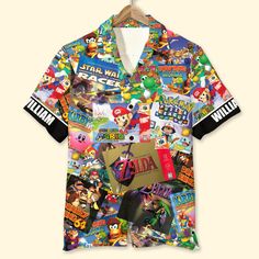 Discover personalized gifts for game lover with vibrant Hawaiian shirts! Perfect for adding a touch of tropical flair to any wardrobe or occasion. Shop now! Gift Quotes: Hawaiian Shirt, Aloha Shirt: Material: 95% Polyester - 5% Spandex Manual measurement may have a 1-3cm difference . Machine wash cold. Do not bleach. Do not dry clean. Do not tumble dry. Iron at low temp. Size chart Personalization Please complete fields required to customize options (Name/Characteristics) and recheck carefully a Casual Multicolor Shirt With Cartoon Print, Casual Multicolor Character Print Shirt, Pop Culture Summer Shirt With Character Print, Pop Culture Character Print Shirt For Summer, Fun Multicolor Short Sleeve Shirt, Fun Printed Short Sleeve Shirt, Hawaiian Multicolor Tops With Sublimation Print, Multicolor Hawaiian Printed T-shirt, Short Sleeve Tops With Character Print For Vacation