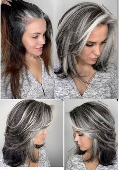 Tuns Bob Lung, Summer Hair Highlights For Brunettes, Grey Hair Transformation, Silver Blonde Hair, Grey Hair Inspiration, Highlights For Brunettes, Summer Hair Highlights, Silver Blonde