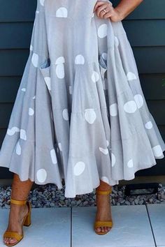 Polka Dots Print Sleeveless Paneled Casual Frill Maxi Dress Frill Maxi Dress, Summer Dresses Online, Loose Summer Dress, Spring Skirts, Clothing Hacks, Loose Dress, Sleeveless Maxi Dress, Pocket Dress, Dress Material