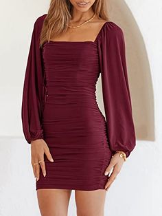 Brand: ANRABESSColor: Wine RedFeatures: Size - S=US(4-6), M=US(8-10), L=US(12-14), XL=US(16-18)，choose your normal size，see details in description.Design - sexy bodycon dress features a mesh puff long sleeve ，square neck，mini dress，ruched bodice，above knee length，great for the next events！Taking the mini dress to the next level, our club dress is a stand out master piece. The detailing and square neckline oozes sophistication while the luxe stretch jersey hugs your curves, creating a feminine silhouette. Striking the perfect balance between simplicity and drama, this sexy dress is your new going out go-to.Occasion - Suitable for Club, Nightclub, Party, Night Out, Clubwear, Cocktail, Casual, Evening, Special Occasion, Daily Wear and OtherWash Care - Machine/ Hand wash, not bleach, hang or l Club Nightclub, Cocktail Casual, Nightclub Party, Master Piece, Casual Evening, Retail Market, Puff Long Sleeves, Feminine Silhouette