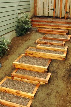 Landscape Stairs, Landscape Steps, Sloped Backyard, Side Yards, Garden Stairs, Hillside Landscaping, Outdoor Steps, Sloped Garden, Wooden Steps