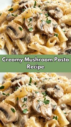 creamy mushroom pasta recipe on a white plate