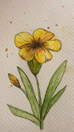 a drawing of a yellow flower with green leaves