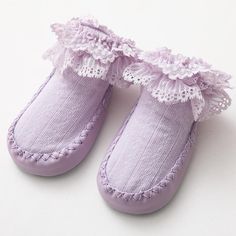 Baby Lace Girls Footwear Floor Shoes Children's Clothing - PrettyKid Cute Non-slip Slippers For Spring, Cute Non-slip Spring Slippers, Cute Non-slip Booties For Playtime, Cute Closed Toe Slippers For Spring, Cute Round Toe Slippers For Spring, Spring Booties With Soft Sole And Round Toe, Cute Non-slip Slip-on Booties, Cute Slip-on Non-slip Booties, Pink Non-slip Booties For Spring