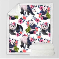 a panda bear with flowers and leaves on it's back is shown in front of a