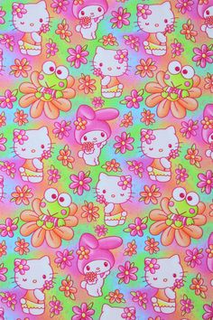 an image of hello kitty wallpaper with flowers