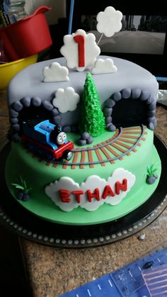 a birthday cake with thomas the train on it