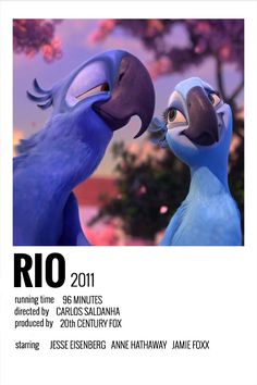 an advertisement for rio 2011 featuring two blue birds with their heads touching each other's beaks