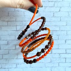 Orange Stackable Bracelets With Round Beads, Stackable Orange Round Beaded Bracelets, Adjustable Orange Stackable Beaded Bracelets, Adjustable Stackable Orange Beaded Bracelets, Wire Cuff Bracelet, Memory Wire Wrap Bracelets, Wire Wrap Bracelet, Wire Cuff, Wire Bangles