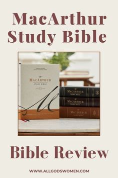 the macartuhr study bible is shown with three books on top of it