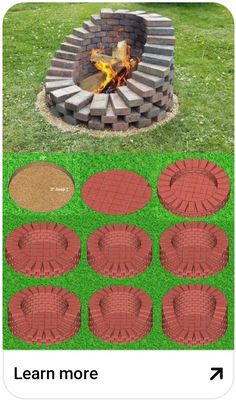 a fire pit made out of bricks on the grass with instructions for how to build it