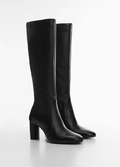 Mango Heels, Winter Shoe Trends, H&m Heels, Timeless Shoes, Black High Boots, Black Chunky Heels, Knee High Heels, Look Short