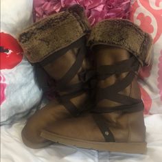 Bought For My Daughter But She Hardly Wore Because They Were Too Big. These Were Special Limited Edition Ugg Boots That Have A Ribbon To Wrap Around And Super Snuggly Thick Fur Lining. The Metal Ugg Plate Shows They Were A Special Limited Edition. These Are Size 10. I Don’t Have The Box But These Are Fabulous Condition. Someone Should Enjoy. Firm$ Httyd Oc, Boots Uggs, For My Daughter, Httyd, Womens Uggs, Ugg Shoes, Ugg Boots, Wrap Around, Limited Editions