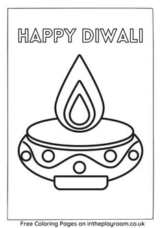 a happy diwali coloring page with a candle on the plate and text that reads,