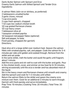 the recipe for garlic butter salmon with spinach and oreo is shown in an email form