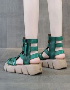 Summer Close Toe Plaform Strappy Sandals Boots — Obiono Green Round Toe Sandals For Spring, Spring Flat T-strap Sandals With Platform, Trendy Synthetic T-strap Sandals With Round Toe, Casual Green Open Toe Wedge Sandals, Green Round Toe Sandals For Summer, Casual Green Platform Sandals, Green Flat Sandals With Buckle Closure, Green Round Toe Sandals For Vacation, Spring Platform Flat T-strap Sandals