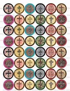 a bunch of buttons with crosses on them