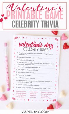 valentine's day trivia game with hearts around it