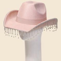 A Gorgeous Unique Must Have Trending Western Hat Has A Beautiful Rhinestone Fringe Western Hat Design. A Stunning Must Have For The Spring Season! This Item Is Sold In Packs Of 1. Adjustable Inner String This Item Is Made With: 90% Polyester 10% Alloy We Include A $1.75 Surcharge On This Item For Flat Rate Shipping Only. Made In China Label Labeled Carhartt Beanie, Pom Pom Beanie Hat, Rhinestone Fringe, Floppy Sun Hats, Western Hat, Nike Hat, Travel Hat, Stocking Cap, Wool Berets