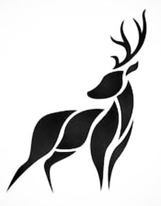 the silhouette of a deer with long horns on it's head is drawn in black ink