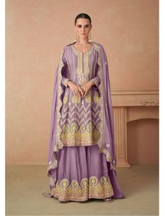 Buy a Real Chinon Short Anarkali With Sharara On Rutbaa Wedding Salwar Kameez, Dori Work, Gaun Fashion, Palazzo Pant, Utsav Fashion, Ghagra Choli