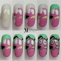 Korean Manicure, Dog Nail Art, Men Nails, Nail Designs Cute, Nail Art Designs Images, Cartoon Nails, Courage The Cowardly Dog