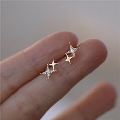 Elegant 18k Yellow Gold Plated Stud Earrings for Women Cubic Zirconia Gifts | eBay Star Earrings Stud, Earrings Dainty, Earrings Minimalist, Girly Jewelry, Minimalist Modern, Fine Earrings, Gull, Geometric Earrings, Dream Jewelry