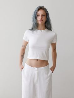 Composition : cotton 90% span 10%Color : WhiteCountry of Origin : Republic of Korea Crop T Shirt, Crop Tshirt, Needlework, Composition, Top Outfits, The Originals, Clothes For Women, T Shirt, White