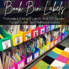 the book bin labels are on display for children to use in their library or classroom