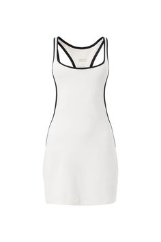 Ivory Paloma Racerback Dress — Girlfriend Collective White Scoop Neck Bodycon Dress, White Backless Daywear Dress, White Sleeveless Backless Dress With Cutout Back, Chic Scoop Neck Daywear Dresses, Chic Scoop Neck Dress For Daywear, White Scoop Neck Dress For Summer, White Scoop Neck Spring Dress, White Scoop Neck Casual Dress, White Spring Dresses With Scoop Neck