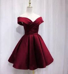 SSR087,simple off the shoulder burgundy v-neck homecoming dress · SheSheRose · Online Store Powered by Storenvy Simple Short Bridesmaid Dresses, Sweetheart Bridesmaids Dresses, Knee Length Bridesmaid Dresses, Short Formal Dress, Dress Display, Satin Homecoming Dress, Short Homecoming Dress, Custom Size Dresses, Satin Bridesmaid Dresses