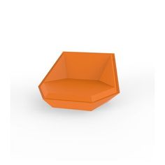 an orange chair sitting on top of a white floor