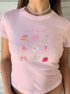 "🌟 Thank you for stopping by GirlyThreadsCo! This pretty in pink baby tee is made to order just for you! This is the perfect tee for coquette lovers, trendy girlycore fans, or is great for everyday wear! 👕 PRODUCT & DESCRIPTION 🛑 PLEASE NOTE: The sizing of this baby tee is not the same as standard US Women's sizes. We recommend you size up 1-2 sizes to achieve the same fitted look as our model photo. This shirt does run small around the arms, shoulder, and bust area and we recommend sizing up. Our Gildan Youth 5000B t-shirts are pure comfort and 100% cotton. Please be sure to check the sizing chart to choose the right size for your preferred fit. Lay your favorite baby tee at home flat and measure armpit to armpit to compare to the size chart in the photos. Also keep in mind that these Coquette T Shirts, Coquette Graphic Tee, Coquette Tshirts, Pink Tshirt Outfit, Coquette T Shirt, Coquette Shirts, Aesthetic Tshirts, Coquette Tshirt, Strawberry Tshirt