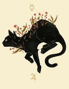 a black cat with flowers on it's back and the number two in front