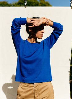 Imogene Willie, Raglan Shirt, Klein Blue, Open Knit, Summer 2023, Knit Cotton, American Made, Blue Man, Cool Shirts