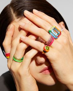 The Split Pave + Enamel Stacking Ring, 14K Gold — FRY POWERS Digital Ring, Nice Rings, Enamel Rings, Rainbow Fairy, Dope Jewelry Accessories, Funky Rings, Enamel Jewellery, Colourful Style, Smart Jewelry